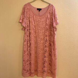 Lane Bryant Pink Lace Dress Sz 22/24 Plus Size Flutter Sleeves